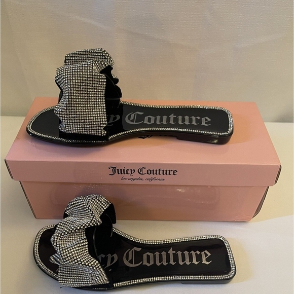 NWB Women's Size 10 Juicy Couture Black and Silver Rhinestone Sandals - Picture 1 of 4